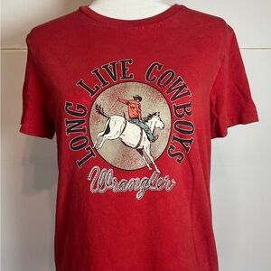 Wrangler Long Live Cowboys Graphic Tee Red Western Rodeo Shirt S